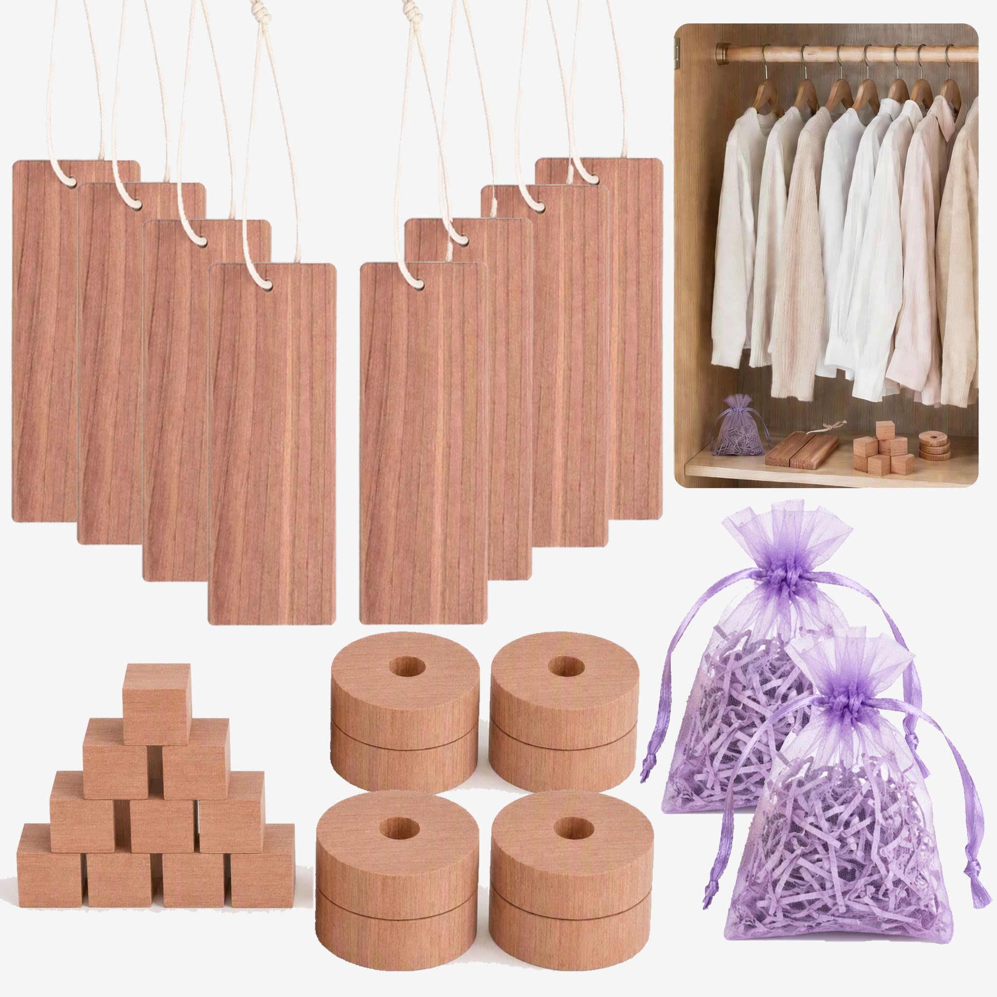 Cedarwood Moth Repellent, 35 Pcs Natural Cedar Wood Hanging Blocks Set