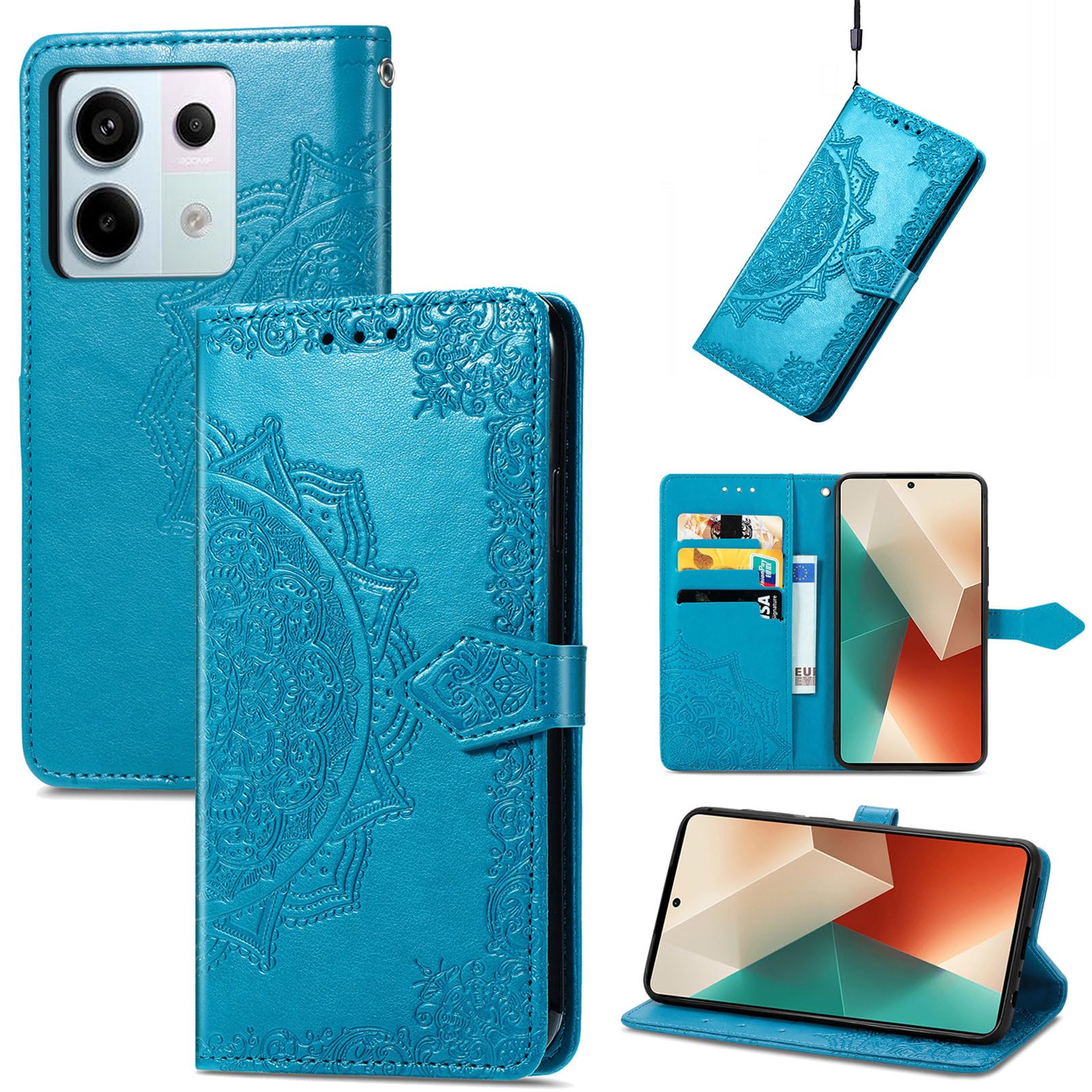 Fertuo Cover Portafoglio Per Xiaomi Redmi Note 13 Pro 5G / POCO X6 5G - Custodia A Libro In Pelle Blu Con Disegno Gatto E Cane, Chiusura Magnetica E Porta Carte - 2
