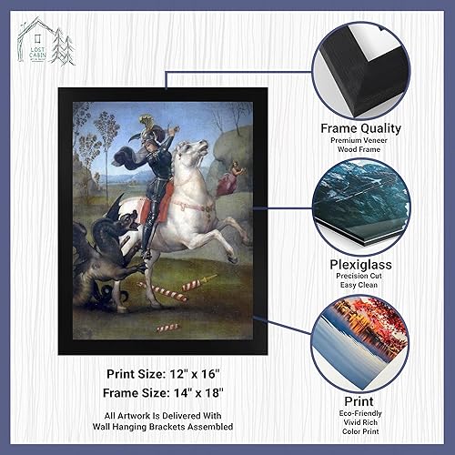 Vista 121 de Cabaña perdida de San Jorge y el dragón de Raphael Impresión en marco plano negro Reproducción de pintura de obras de arte fino Póster 2-San