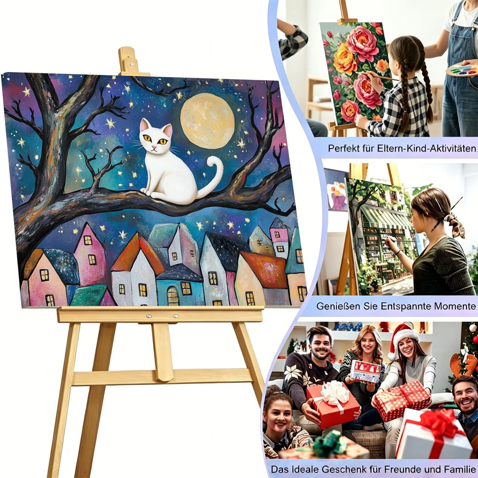 Peinture Numéros Adulte chat Dessin animé (2), Peinture Numero avec Pinceaux, Loisirs Créatifs Adultes, Design Moderne Esthétique, Décoration Murale pour Salon & Chambre Sans Châssis 70x100cm m5g-313
