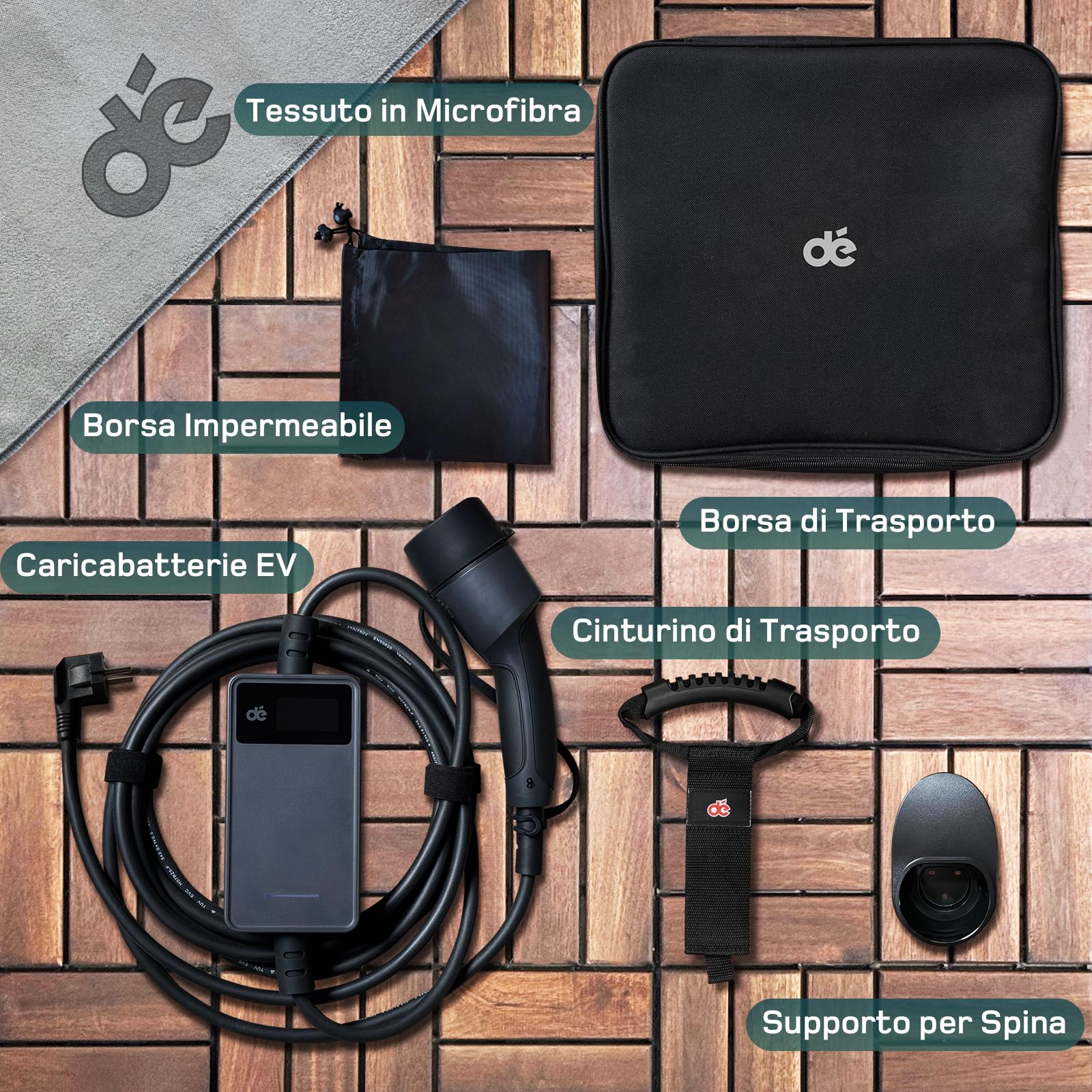 dé Cavo Ricarica Auto Elettrica Tipo 2 Schuko [3,68kW| 6-16A| 6m] Caricatore Auto Elettrica Tipo 2 Schuko, con LCD Controllo Digitale e Supporto Compatibile con Model Y/3 e Altri EV/PHEV