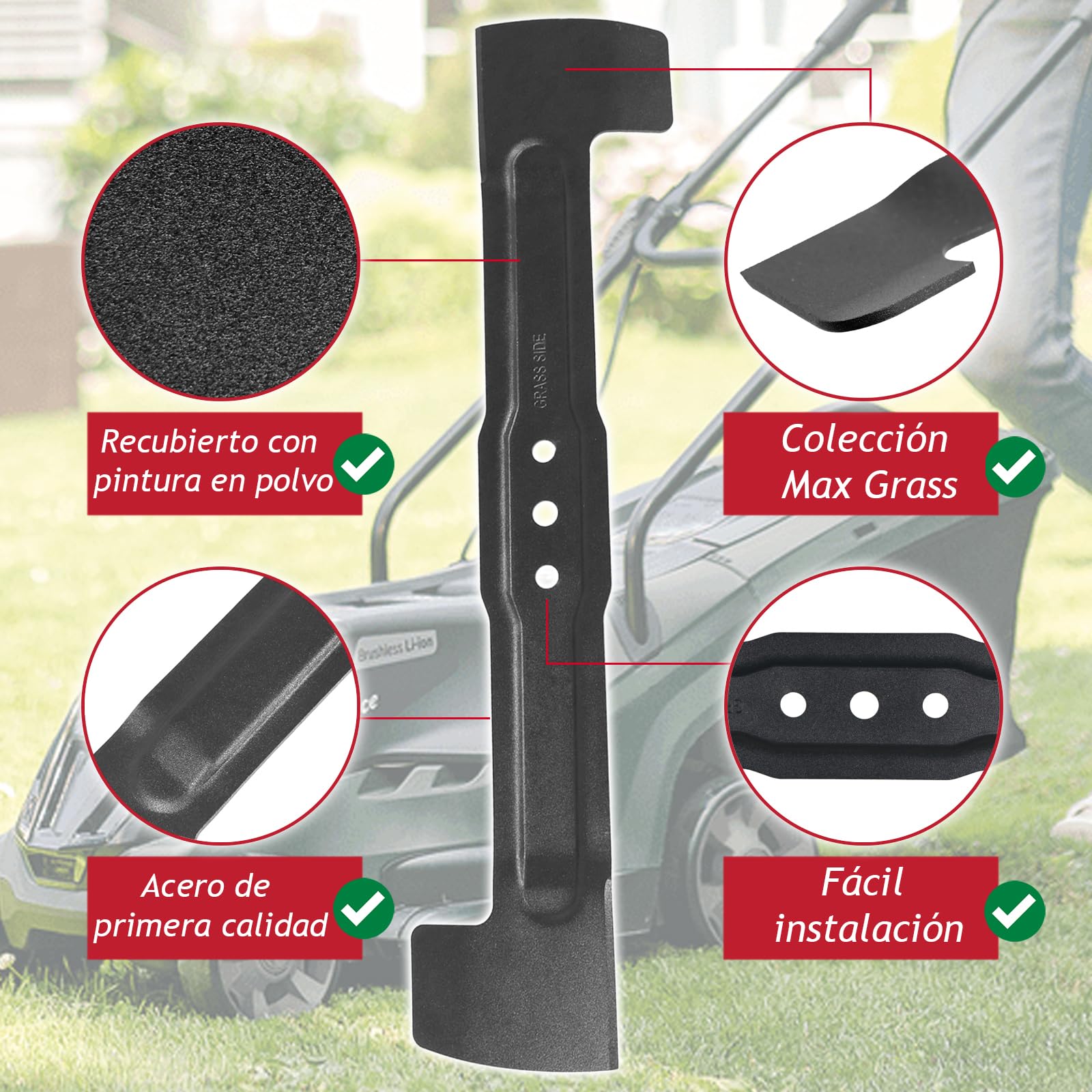 SPARES2GO Cuchilla metálica para Bosch Rotak cortacésped 40, 40GC, 40C, 40S, 400C y 40-17 Ergoflex (40 cm)