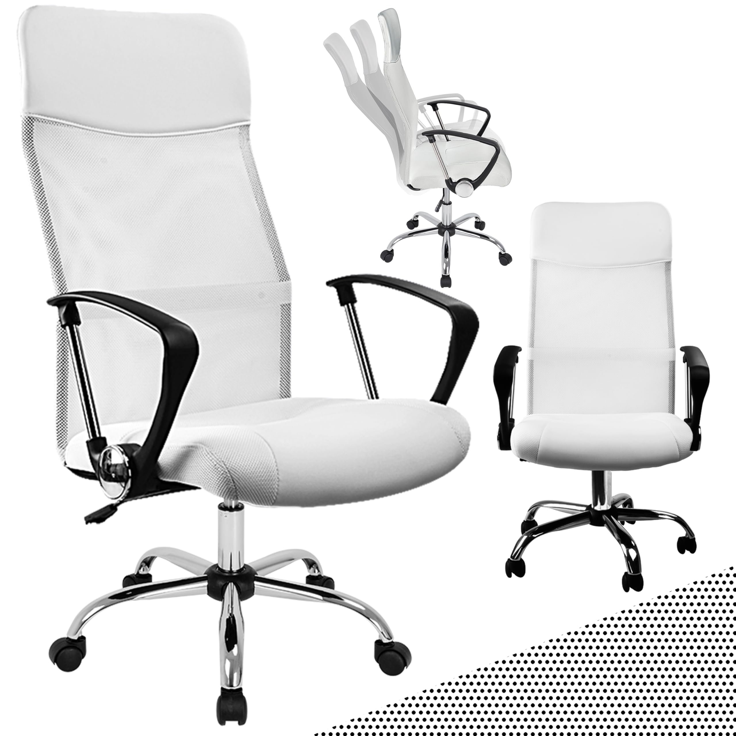 CASARIA Silla Giratoria de Oficina Silla de Escritorio Ergonómica Malla Transpirable Soporte Lumbar Blanca