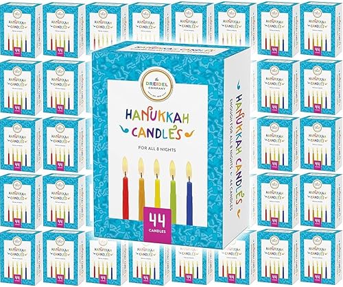 The Dreidel Company Velas de Menorá de Janucá, 44 velas coloridas de Janucá para las 8 noches de Janucá (paquete de 40)