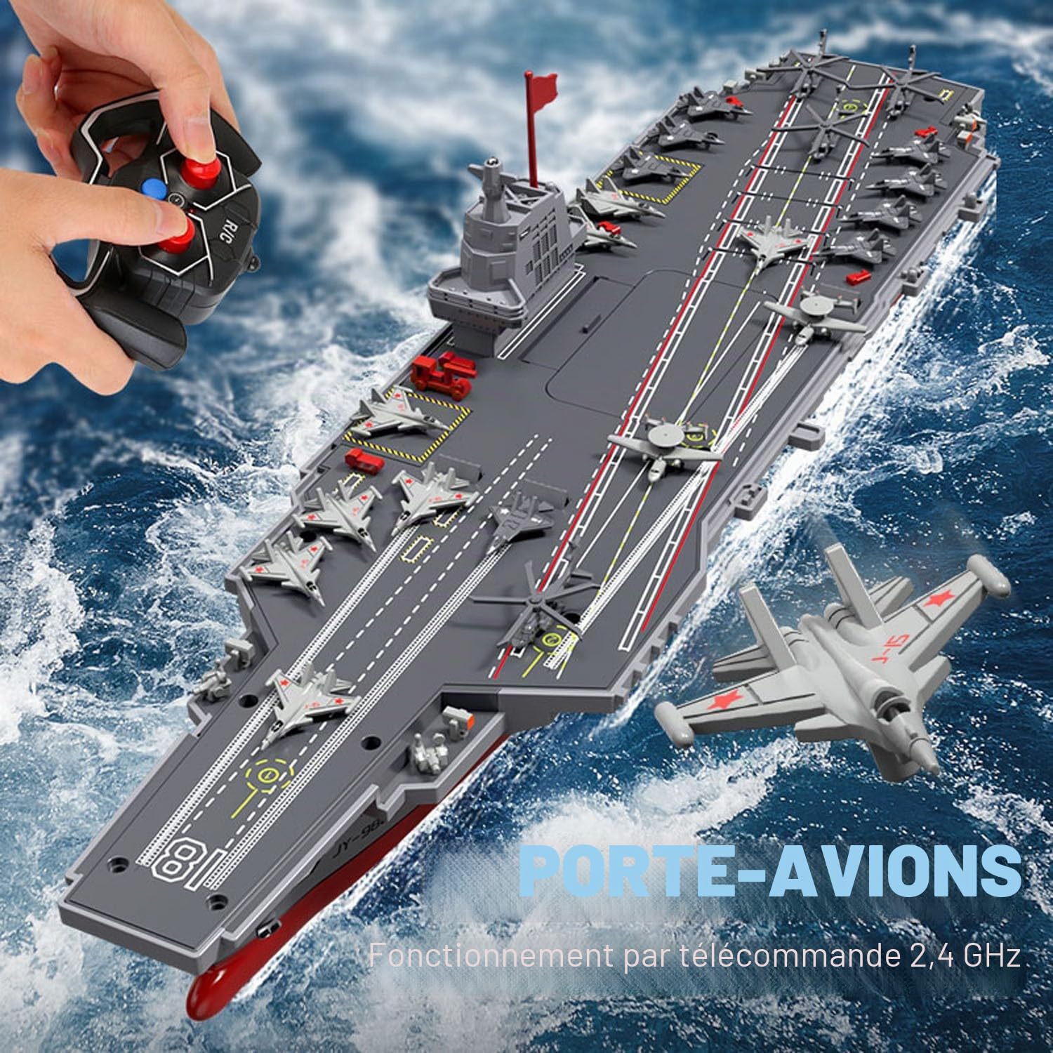 TOUCAN RC HOBBY Bateau RC 2,4 GHz à haute vitesse, navire de guerre télécommandé S19, jouet électrique à eau, batterie RTR, double moteur, recharge USB, pour extérieur