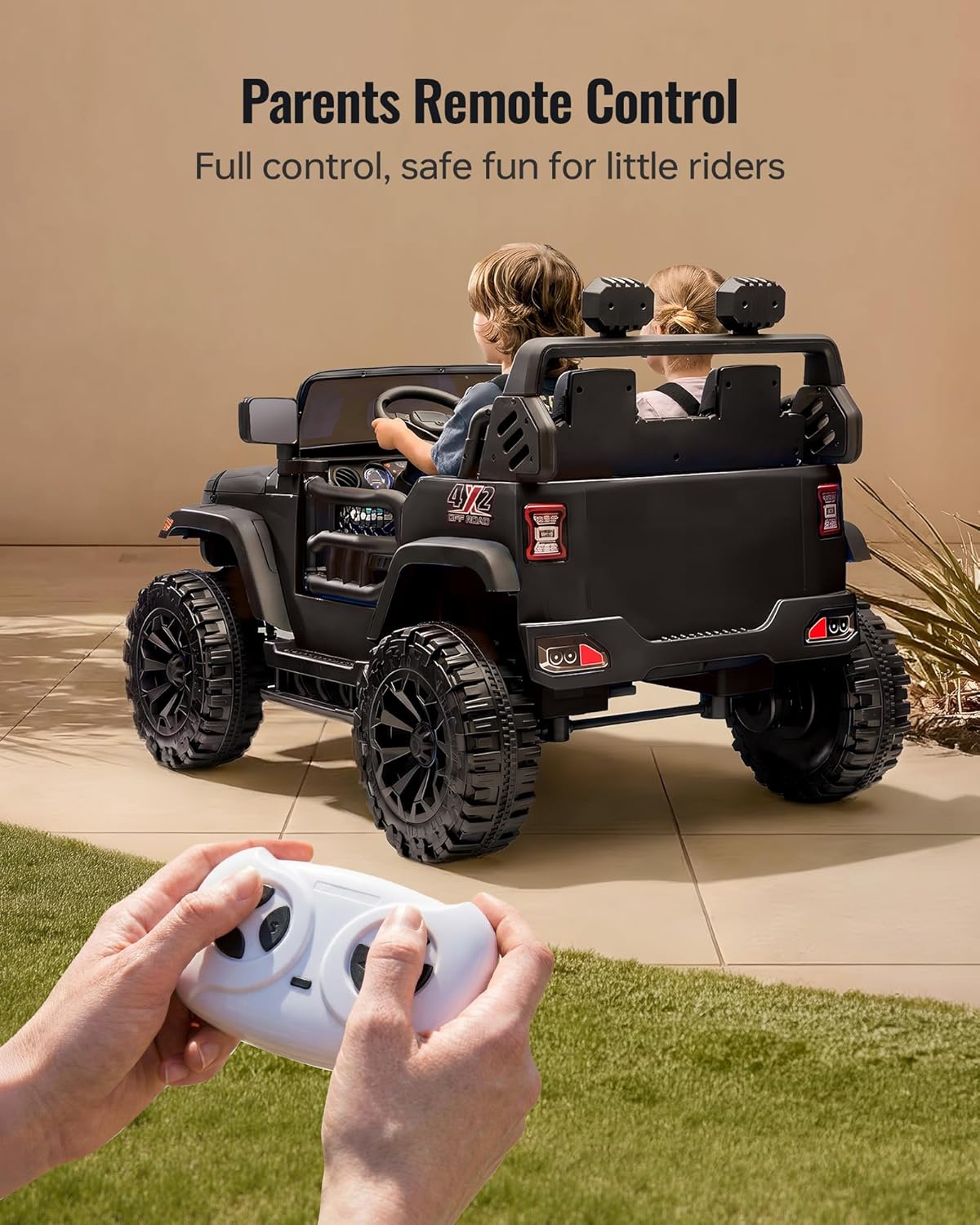 Outfunny 2 Seater Ride on Car Toy, 12V Electric Car for Kids 4-8 with Remote Control, Capacity 150 lb, LED Light - Black