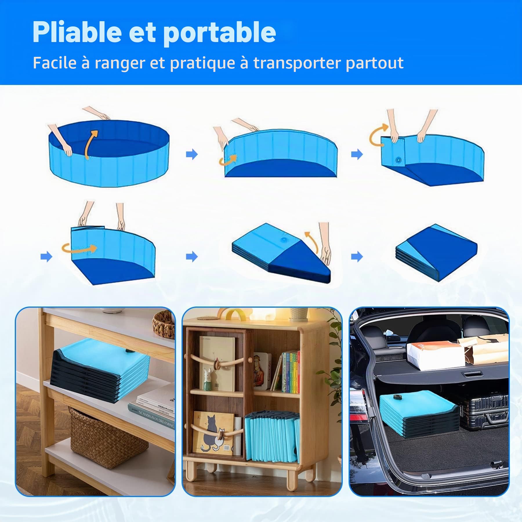 Piscine pour Chien 160 x 30 cm, Piscine Pliable pour Petits et Grands Chiens Sûr Antidérapant Baignoire, Extérieur et Intérieur Piscine pour Chats Chien Animaux et Enfant (Bleu)