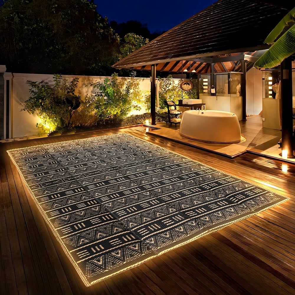 Outdoor Rugs with Led Strip Lights for Patio Decor 5x8ft