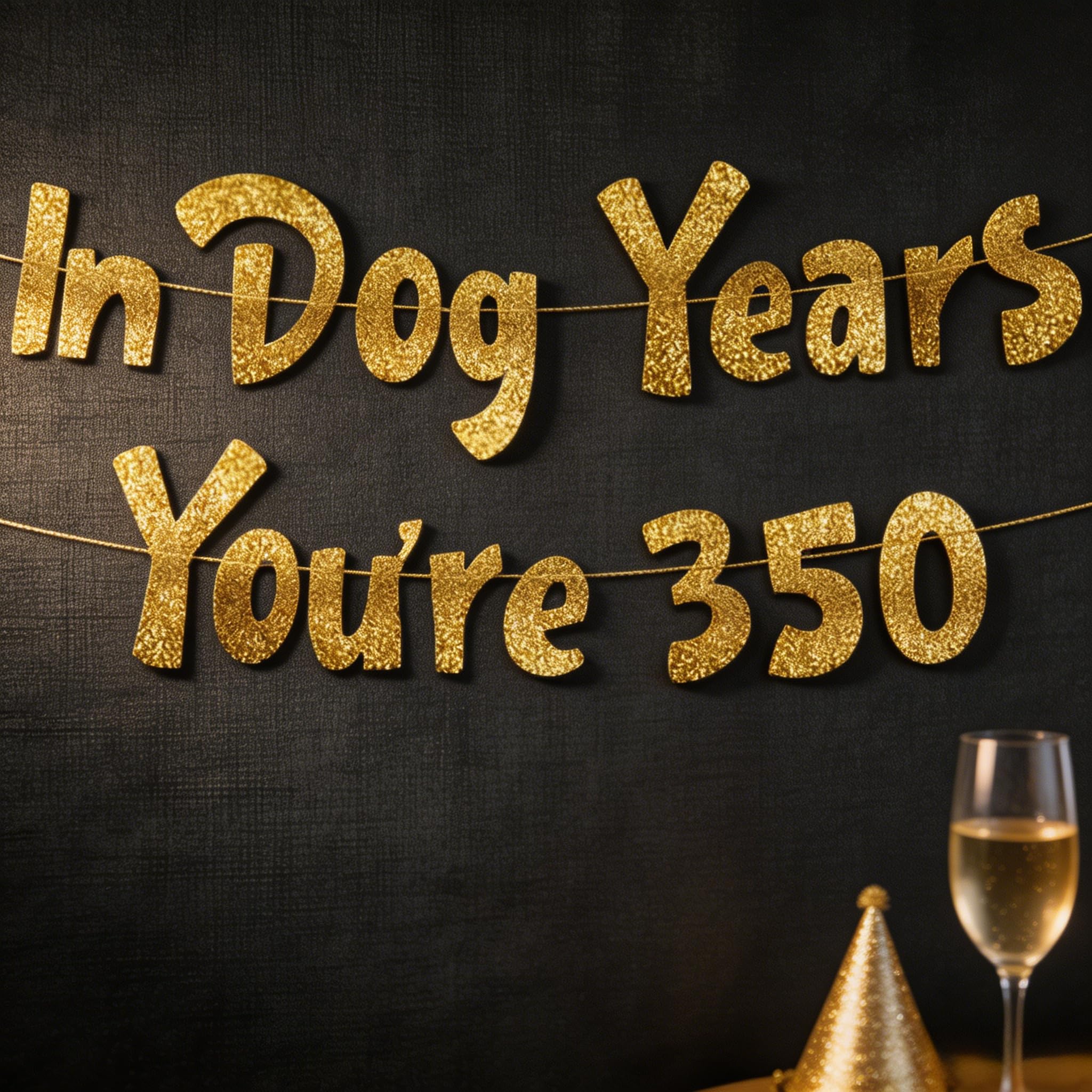 Birthday Banner Gold Glitter with Funny Saying for Adults - “In Dog Years You‘re 350” Humorous Party Decorations for 50th 60th 70th Birthday, 4.5ft Tassel Banner Easy to Hang