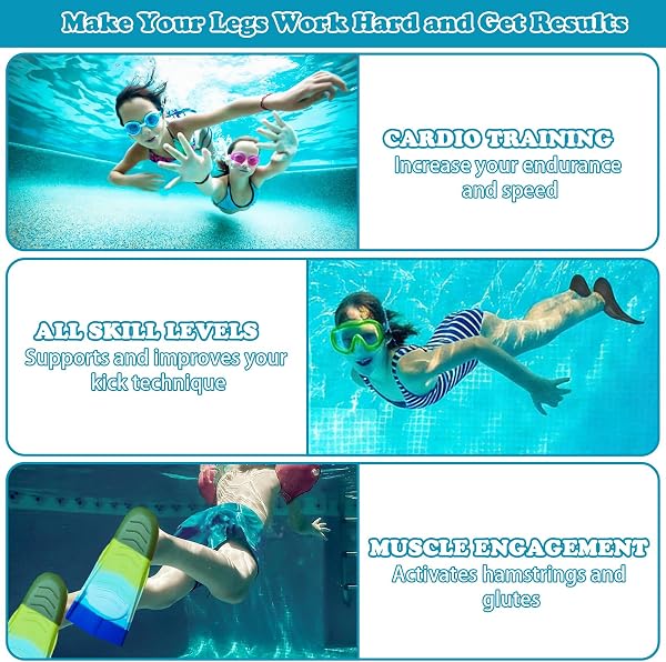Palmes de natation courtes pour enfants, 100 % silicone, palmes d'entraînement, palmes de natation pour enfants et adultes, entraînement de natation, plongée en eau libre - 4