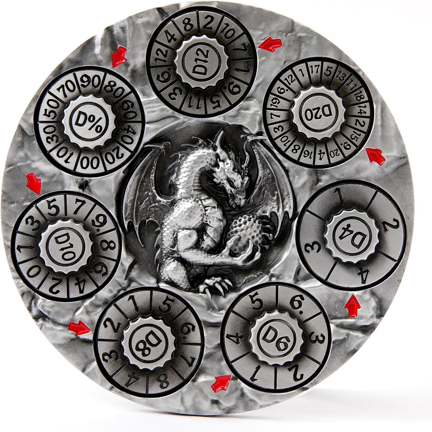 7-in-1 Spinner Dice Set – 3D Metal Dragon-Embossed Polyhedral RPG Accessory Role Playing Dice for Dungeons & Dragons, Pathfinder, RPG and Tabletop Games (D4, D6, D8, D10, D%, D12, D20) Sliver image 3