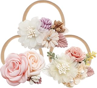 Baby Girls-Flower-Headband-Elastic-Hairbands for Newborn Toddler Pack of 3