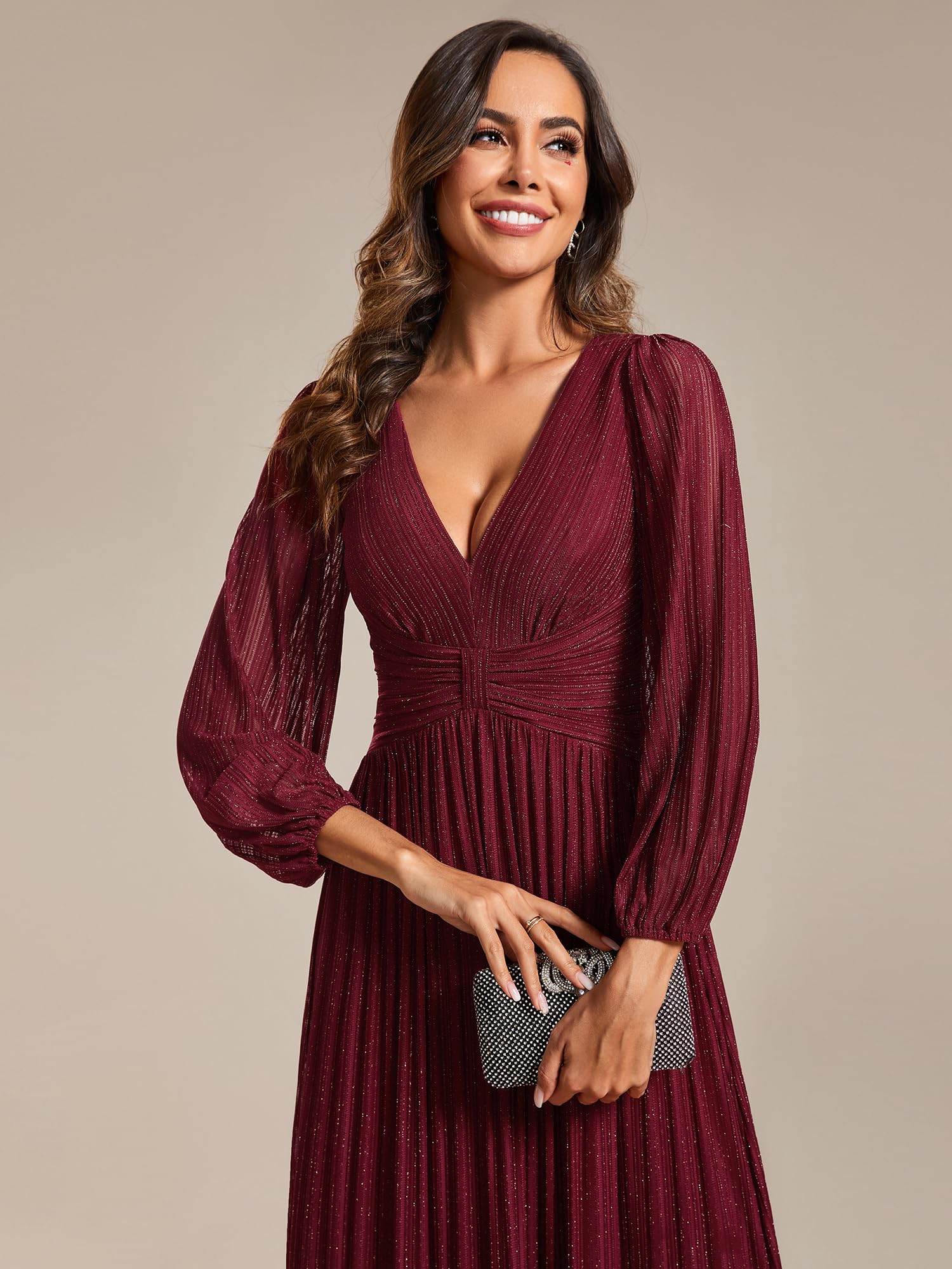 Ever-Pretty Robe de Soirée Femme Longue Brillants Plissé A Line Col V Chic EE01961-P