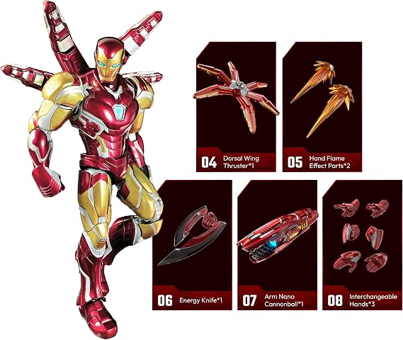 BLOKEES - Champion Class Marvel Infinity Saga - Iron Man - 149-Piece Articulated Model Kit - Assembly Required - No Tools - No Cutting - No Glue - No Paint - Age 14+
