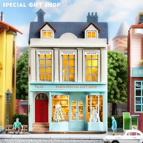 Miniatura 2 de Spilay Casa de muñecas - Kit de muebles de madera en miniatura para bricolaje, mini casa de muñecas hecha a mano con LED, escala 124, juguetes