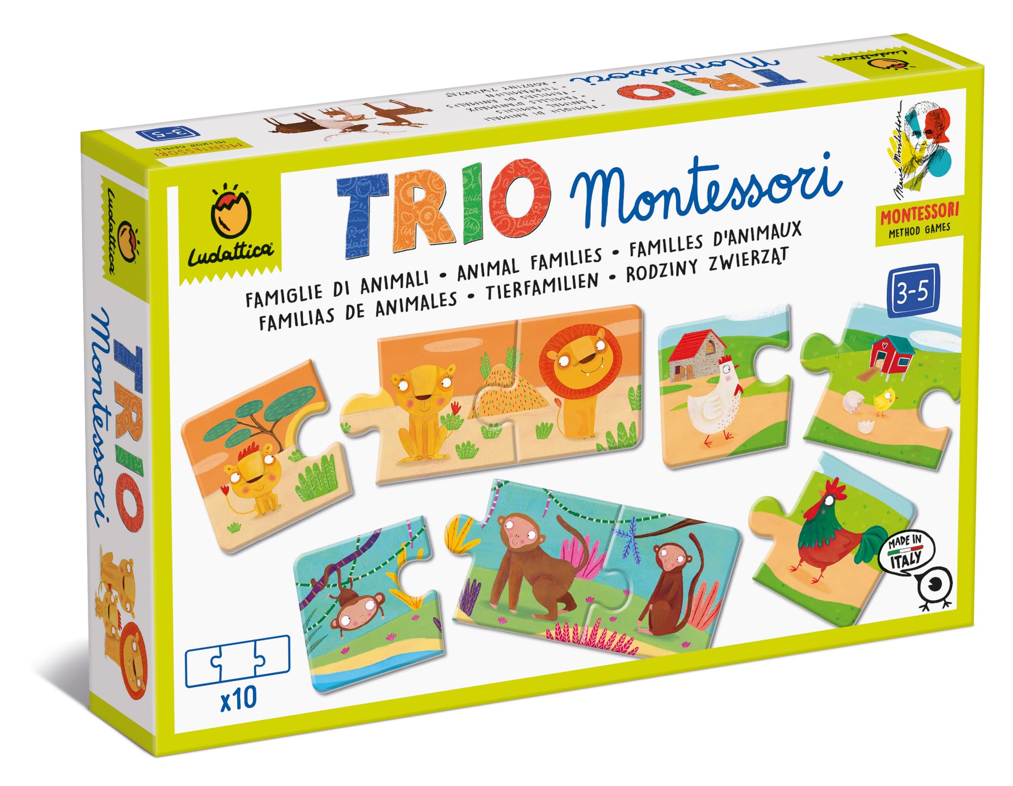Ludattica | JUEGOS MONTESSORI | Trio Montessori: ¡Descubre las familias de animales con el método Montessori! | Juego educativo 3-5 años | Primeros rompecabezas | Made in Italy