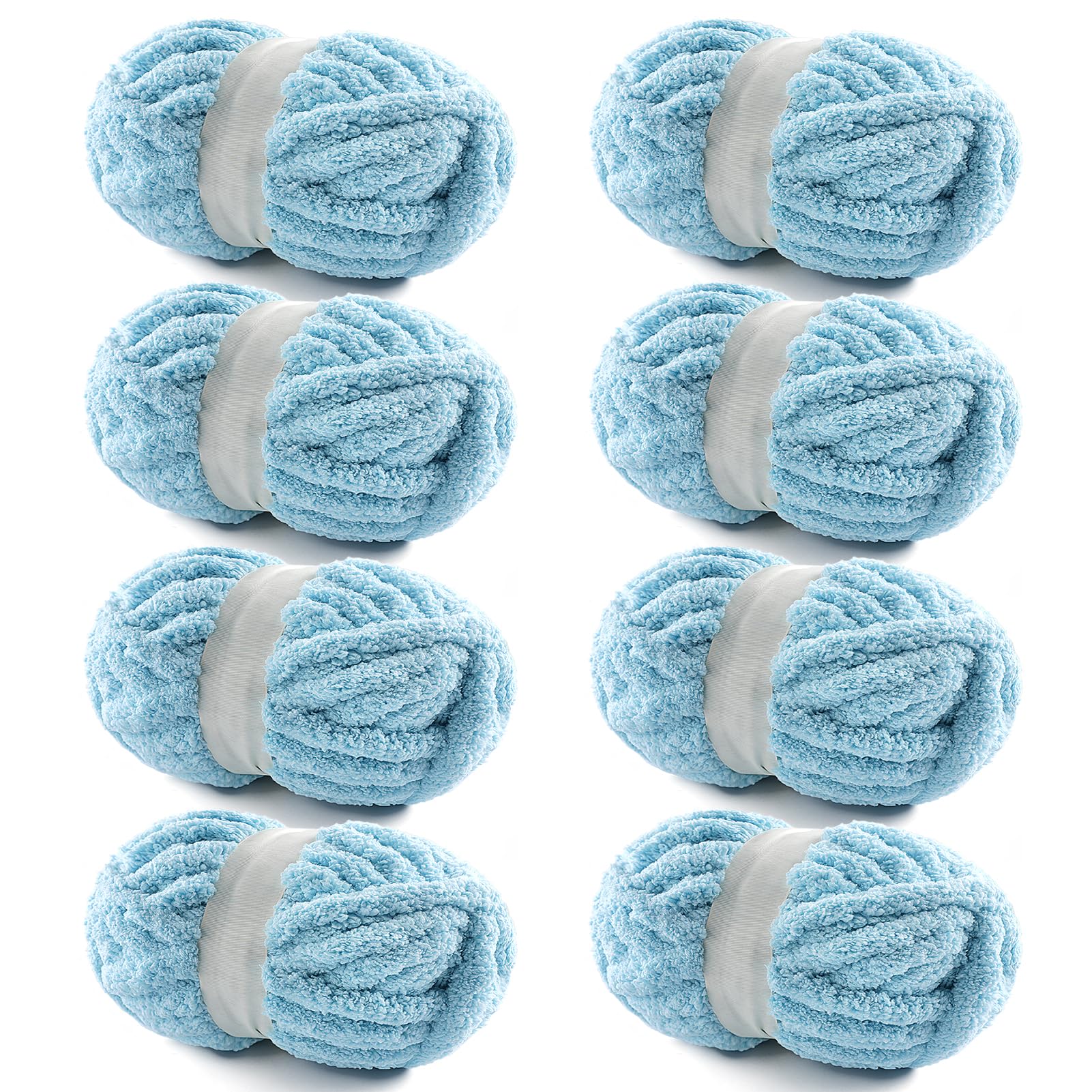 8 Pack Chunky Yarn for Hand Knitting - Chenille Blanket for Crocheting - Jumbo Fluffy Super Bulky Yarn 28.4 Yds 7.7 Oz Each Skein (Lake Blue)