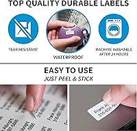 Vista 3 de 120 etiquetas de nombre impermeables personalizadas, autoadhesivas, para ropa, escuela, campamento, enfermería, juguetes, para todos los usos