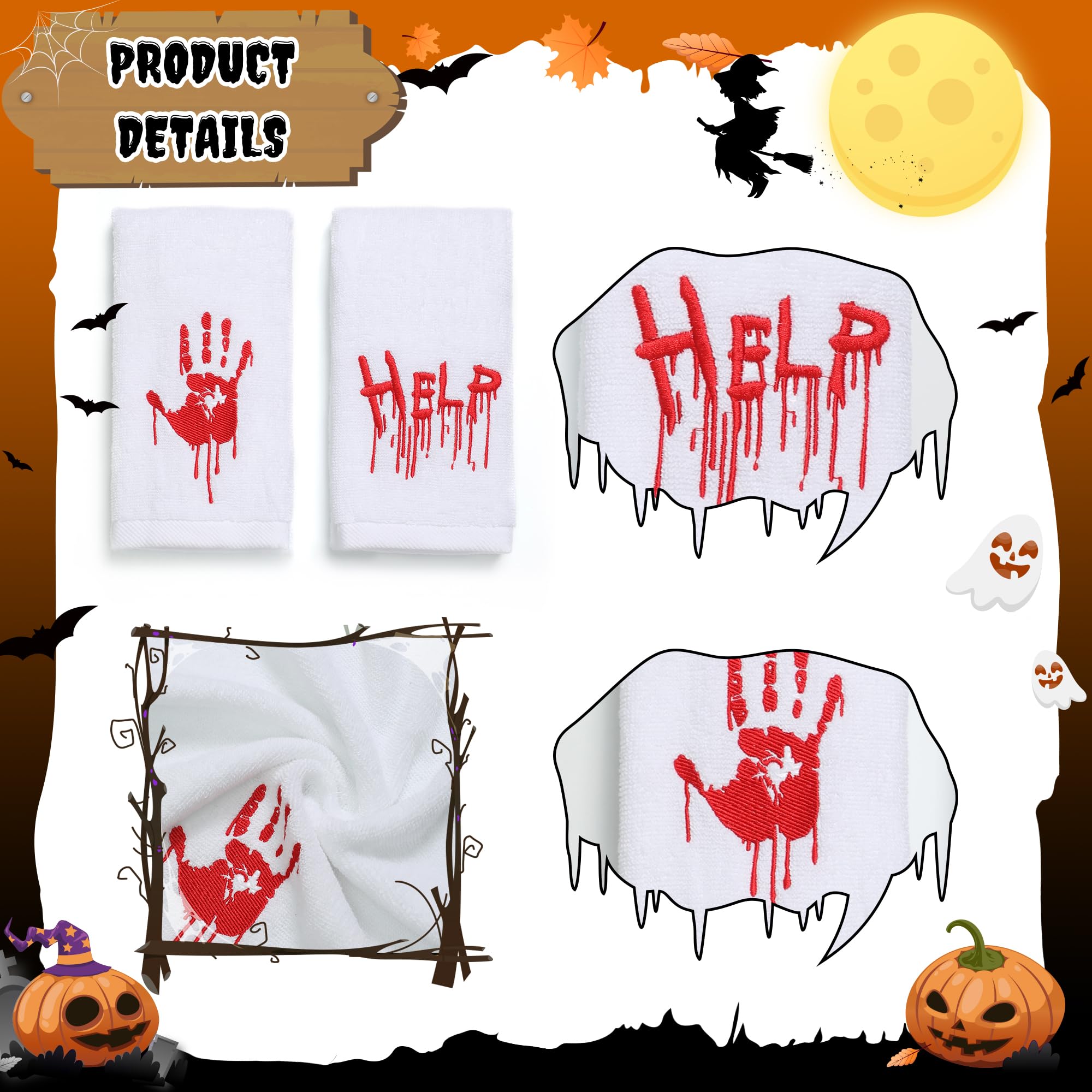 Macarrie Halloween-Küchentücher Set – 4 Stück, 35,6x53,3 Cm, Mikrofaser, Saugfähig Mit Katzen-Muster