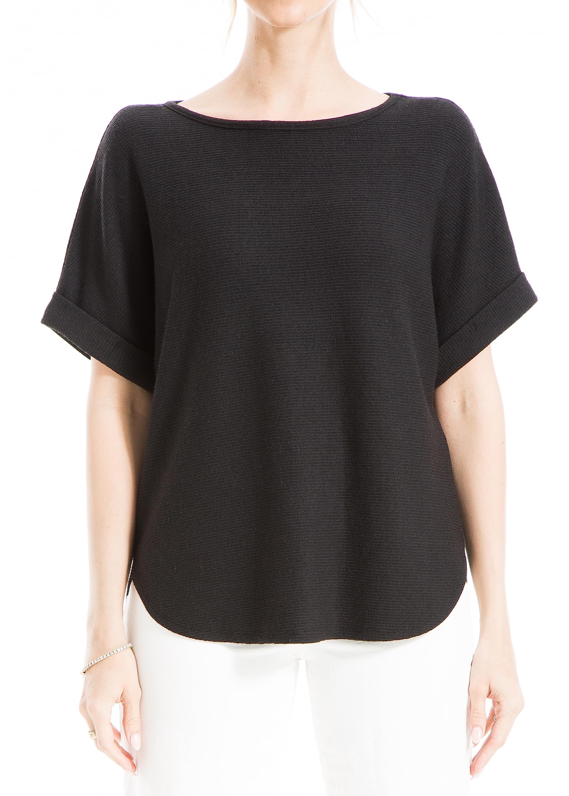 Max StudioWomen's Short Rolled Sleeve Knit Top