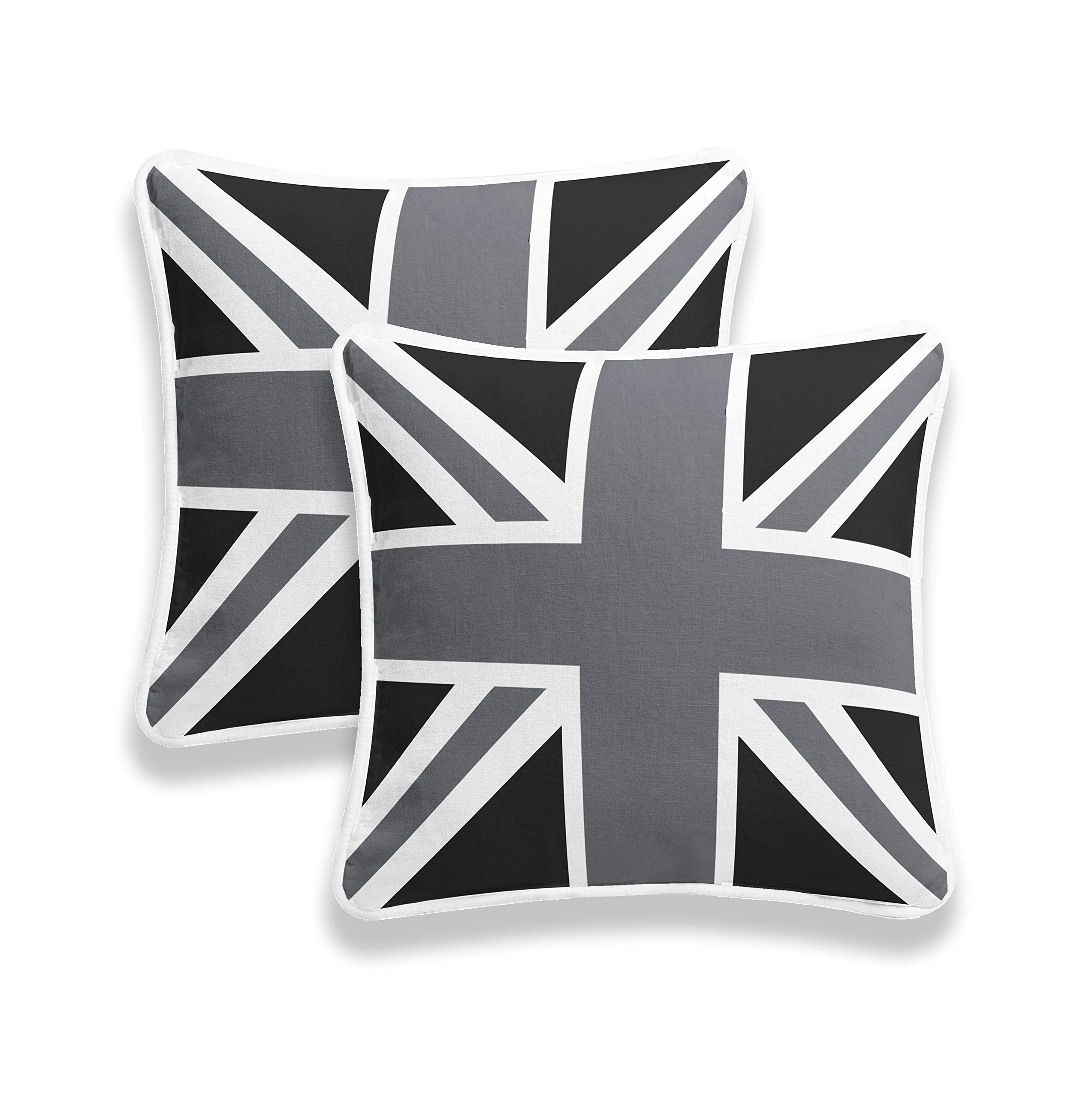 Arlinens Union Jack Black Grey 100% Cotton Union Jack/British Flag Vintage Style, Home Decorative Cushion Cover Size 18X18 (45X45 Cm) (, Pack Of 2)