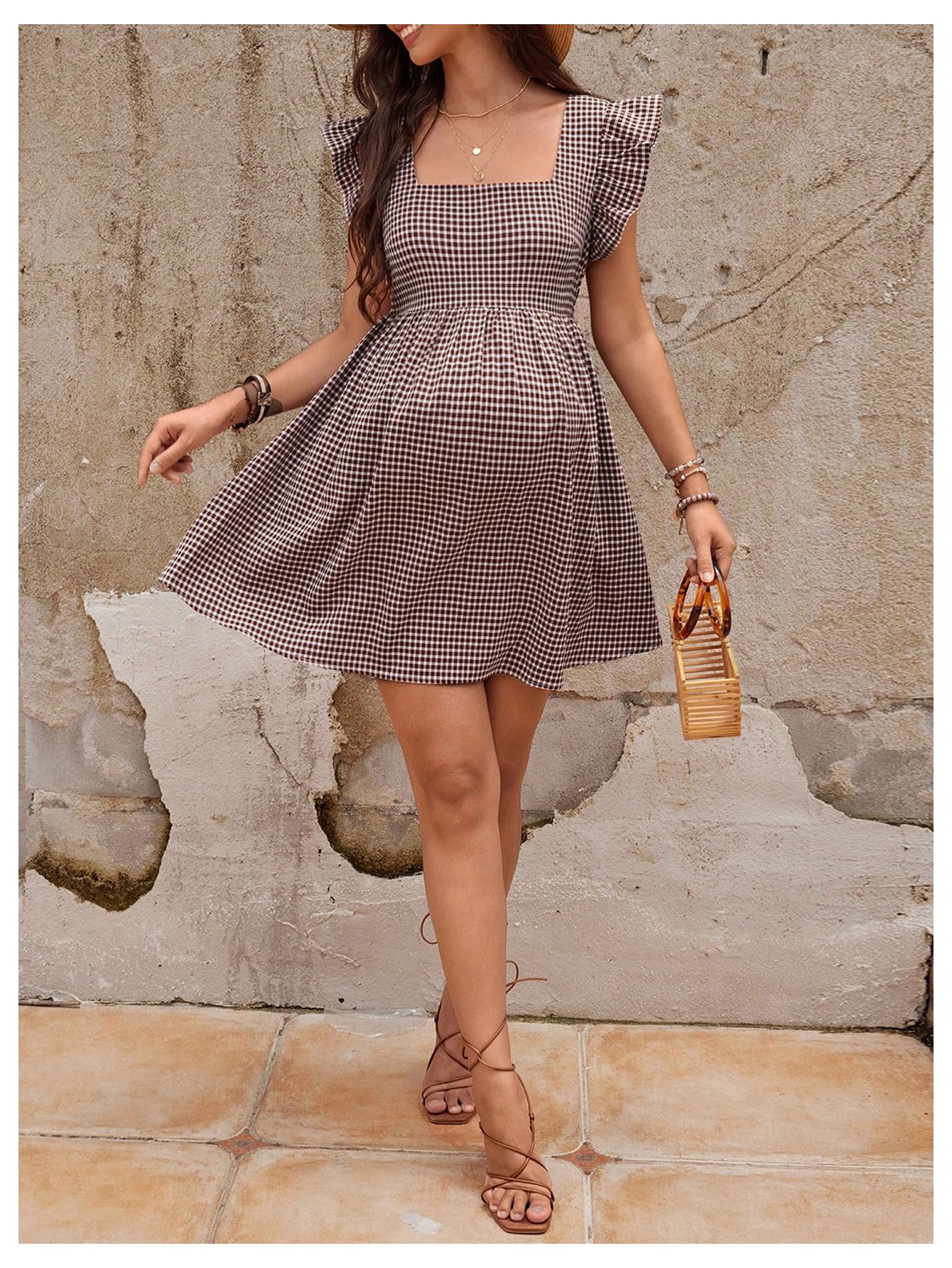 Vestido de maternidad para mujer, manga con volantes, cuello cuadrado, vestido corto de verano — view 4
