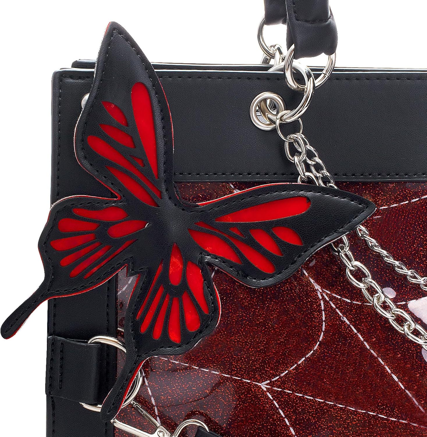 Leather Tote Bag for Women, Goth Glam Satchel Bag Large Top Handle Handbags for Lady Purse - Cobwebs Butterfly