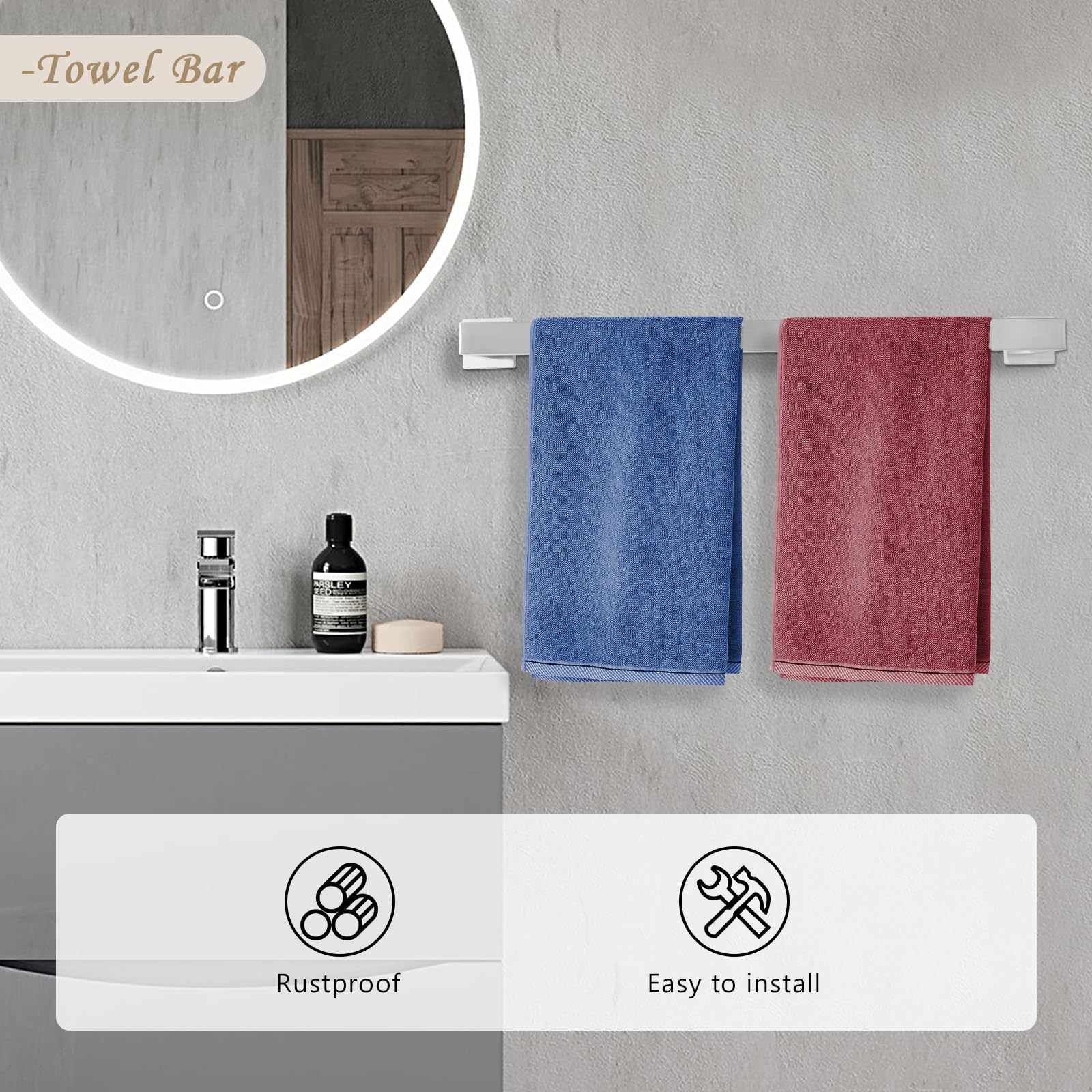 Juego de accesorios de baño de 5 piezas, juego de accesorios de baño, juego de toallero, juego de toallero, juego de toallero de 23.6 pulgadas, montado en la pared, níquel cepillado