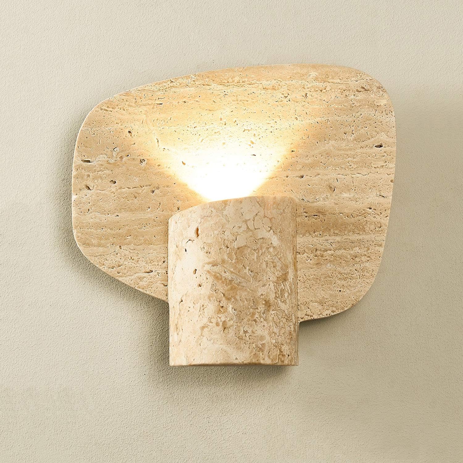 USMJQVZ Natural Stone Yellow Travertine Wall Sconce Wabi Sabi Wall Lamp Japanese Style Marble Lighting Fixture Kitchen Island Bedroom Living Room Hallway Entryway