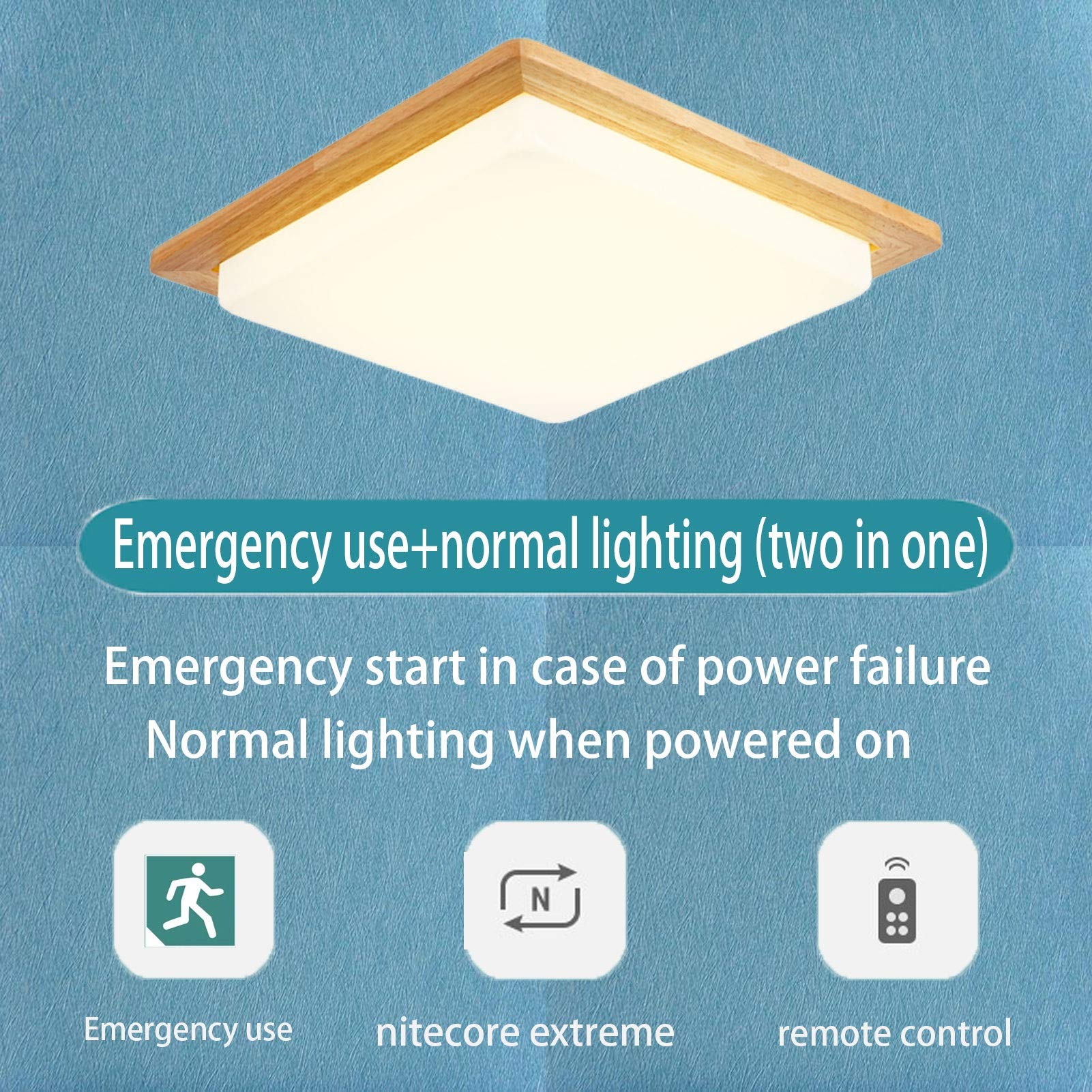 Lámpara de techo de emergencia con control remoto, continuará la luz durante 90 minutos después de la falla de la alimentación, la carcasa de madera maciza de atenuación continua (Size : Large)