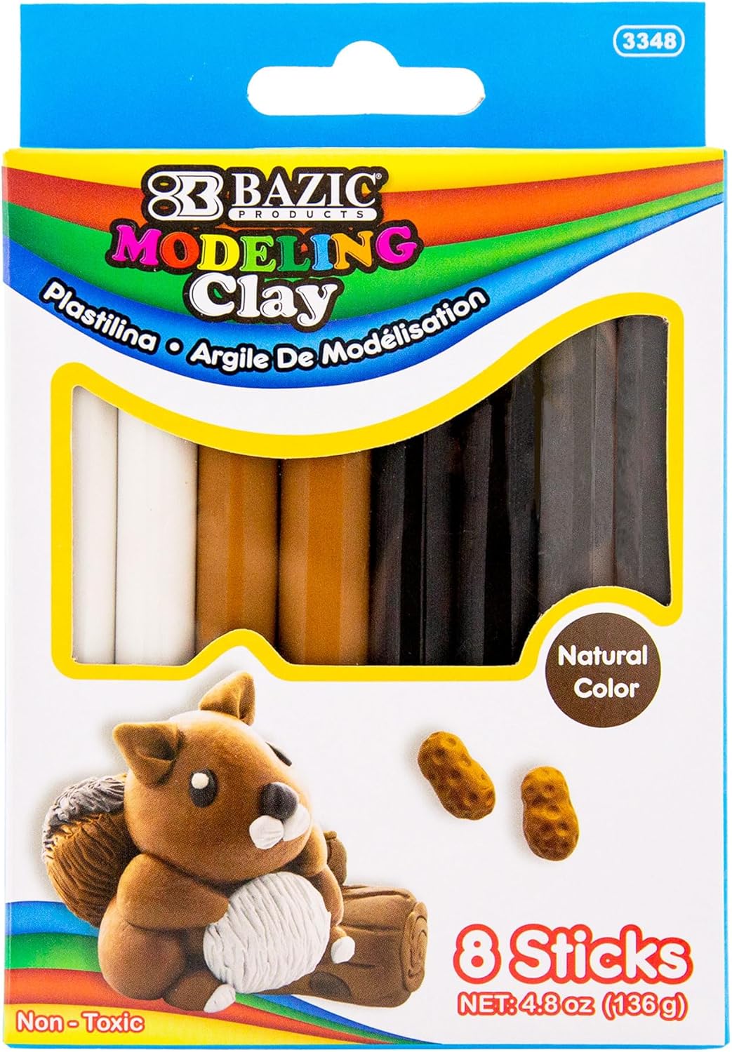 BAZIC Products Modeling Clay Sticks 4.8 Oz, 4 Natural Earth Colors, Non-Toxic DIY Modeling Clay Sticks for Artist and Adults, Art Craft Sculpting, 72-Pack