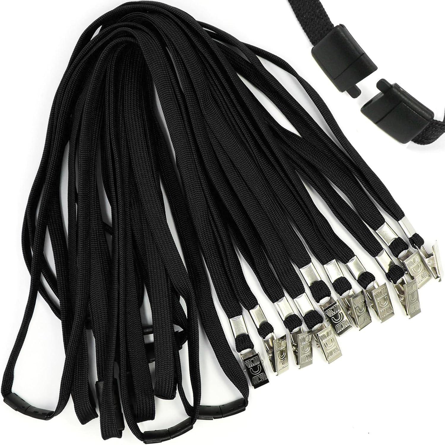 Ollain Lanyard with Safety Breakaway Buckle 50 Pack Lanyards Badge Clip Bulk Flat Lanyards for Id Badges Name tag (Black)