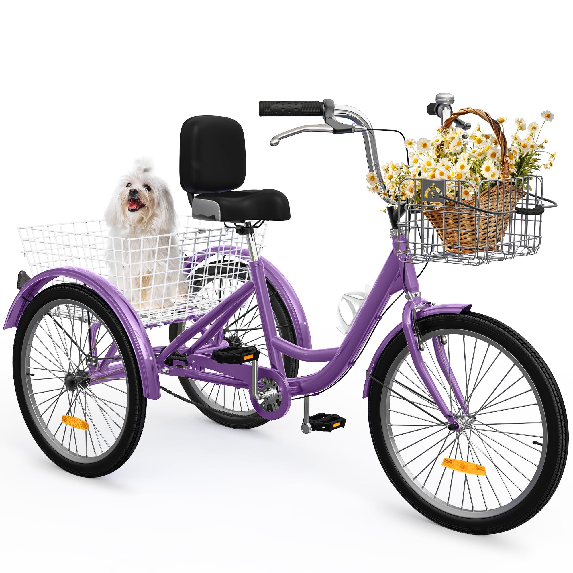 YITAHOME24 & 26 Inch Adult Tricycle, 1 & 7 Speed 3 Wheel Bikes, Trike Bike for Adults with Removable Baskets, Cruiser Bike for Seniors Women Men Shopping Commute Picnic Outdoor Sports