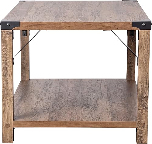 Miniatura 8 de Merrick Lane Green River Moderna mesa de centro de madera de ingeniería de granja y detalles de acero con recubrimiento en polvo en roble rústico