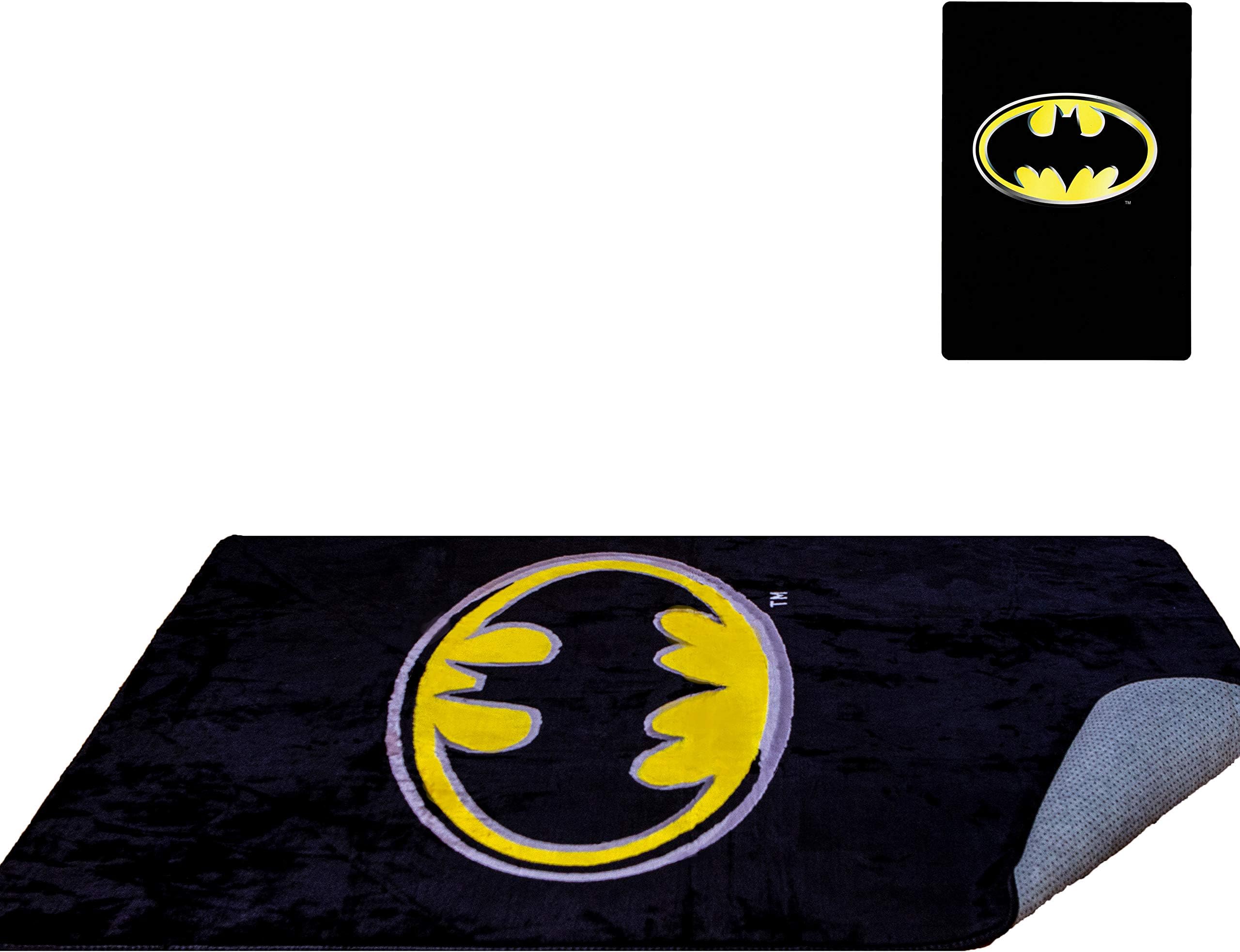 DC Comics Batman Emblem 48'' x 72'' Rug - Batman Logo - Black Background & Yellow Mark - Officially Licensed - Super Soft & Thick Surface - 100% Polyester