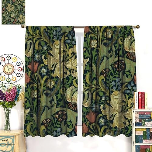 Miniatura 103 de Retro 70s Floral Blackout Window Curtains, Watercolor Flower Plant Rustic Modern Style Pattern Window Drapes, for Bedroom Living Room 42x45in 2