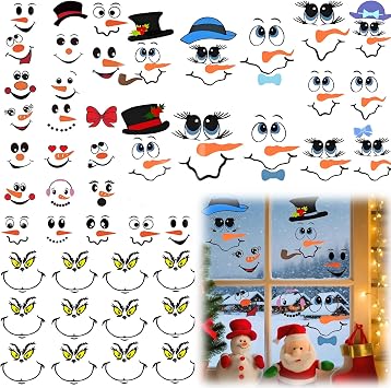 44 PCS Christmas Face Stickers for Crafts, Waterproof Transfer Vinyl Decals for Ornaments, Glass, Water Bottles, Cups, Windows, Wall Stickers DIY Cartoon Decor for Party Supplies, 3 Styles