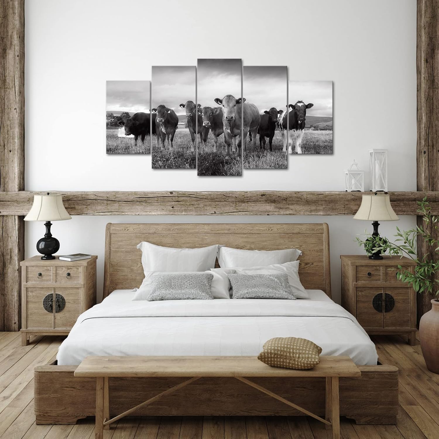 Nachic Wall 5 Piece Farm Animals Canvas Wall Art Black and White Cattles Cows Pictures Wall Decor for Living Room Kitchen Modern Giclee Print Artwork Gallery Canvas Wrapped Ready to Hang image 4