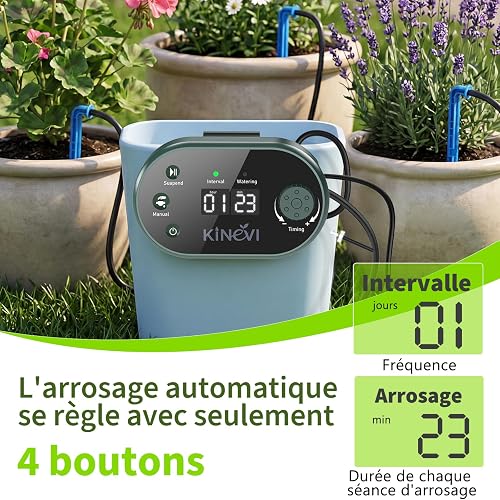 KINEVI Solar Irrigation System, 8W Auto Watering Kit for 30 Pots, 22 Timer Modes with Anti-Siphoning Device, 30m Hose for Garden Indoor Outdoor Plants Lawn Potted Balcony Vegetables shrub - 4