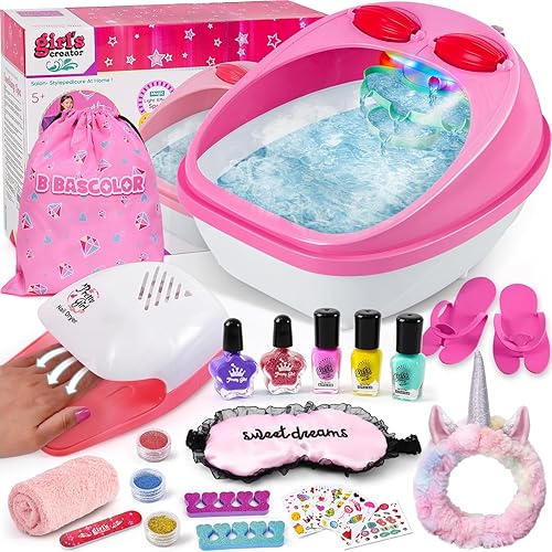 Juego de spa de pies y uñas para niños, kit de día de spa para niñas, bañera de masaje de pies y secador de uñas, juguetes de manicura, pedicura,