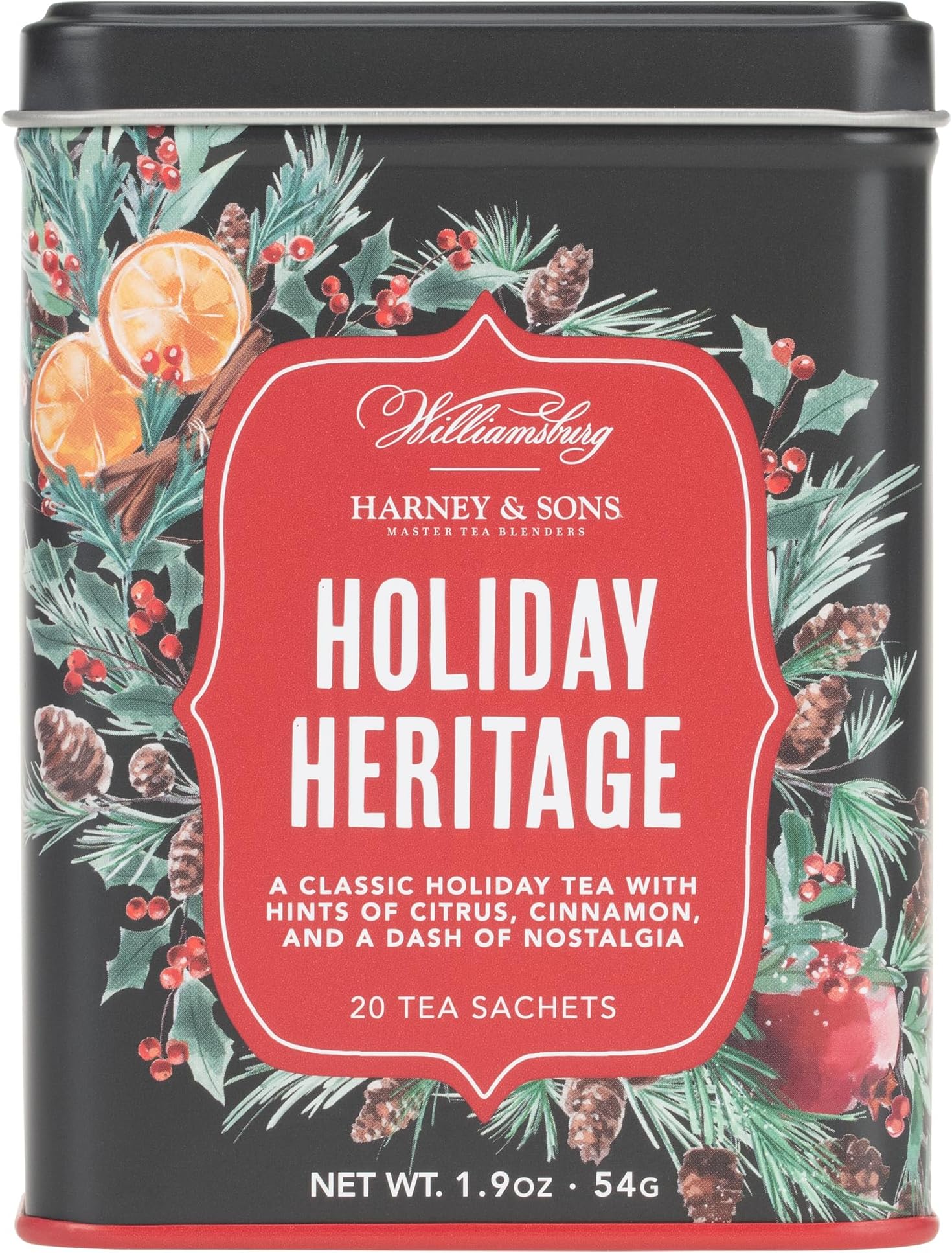 Holiday Heritage Colonial Williamsburg Blend | Black Tea with Warm Apple, Cinnamon, and Orange Peel,20 Count (Pack of 1)