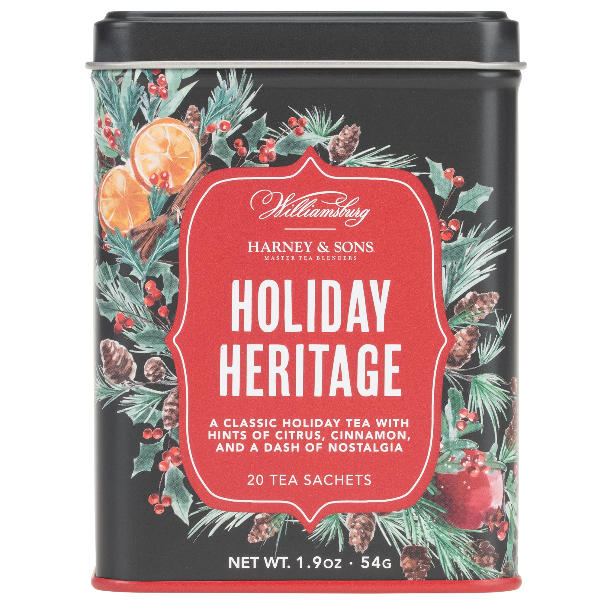 Harney & Sons Holiday Heritage Colonial Williamsburg Blend | Black Tea with Warm Apple, Cinnamon, and Orange Peel,20 Count (Pack of 1)