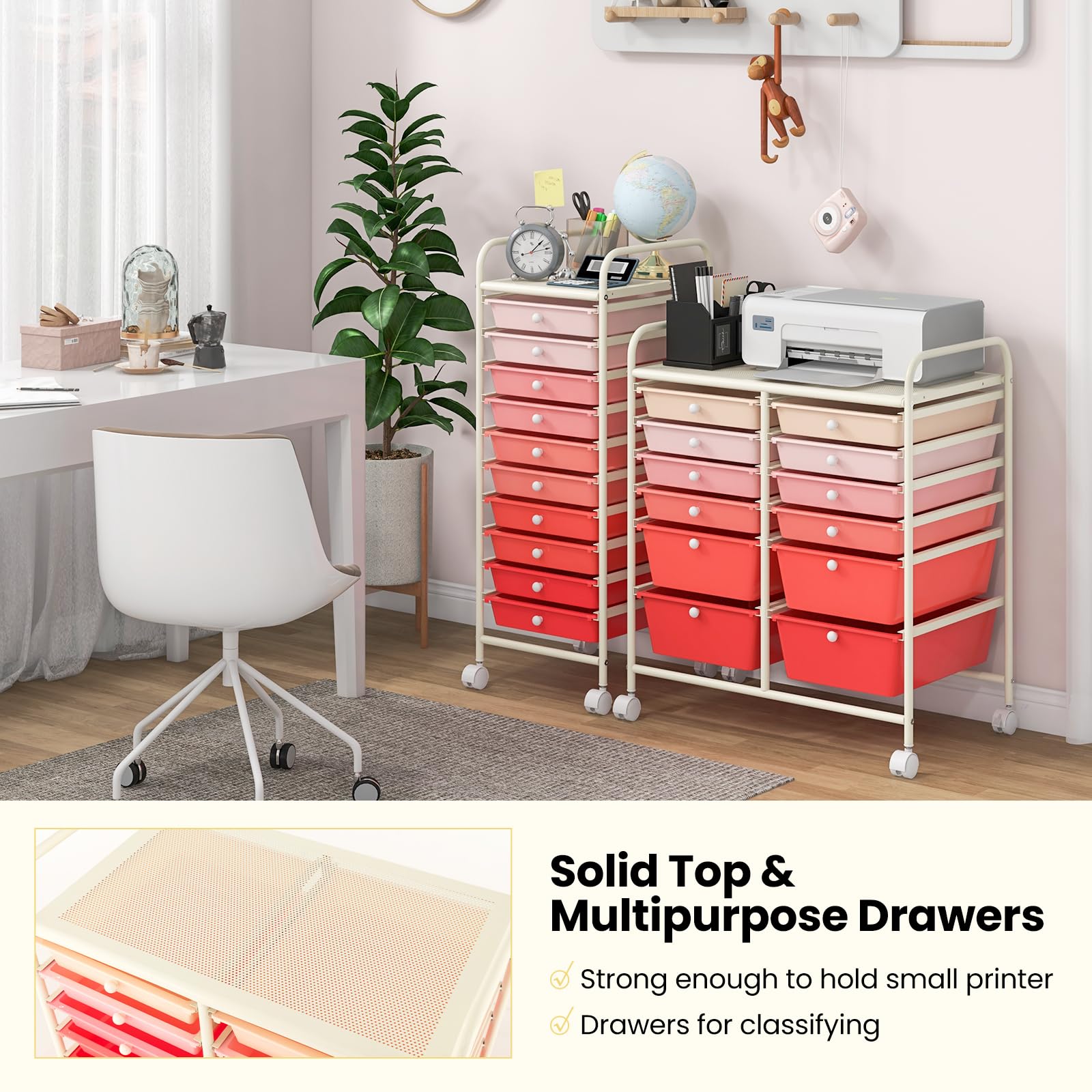 TANGZON 4/10 Drawers Storage Trolley, Rolling Utility Cart With