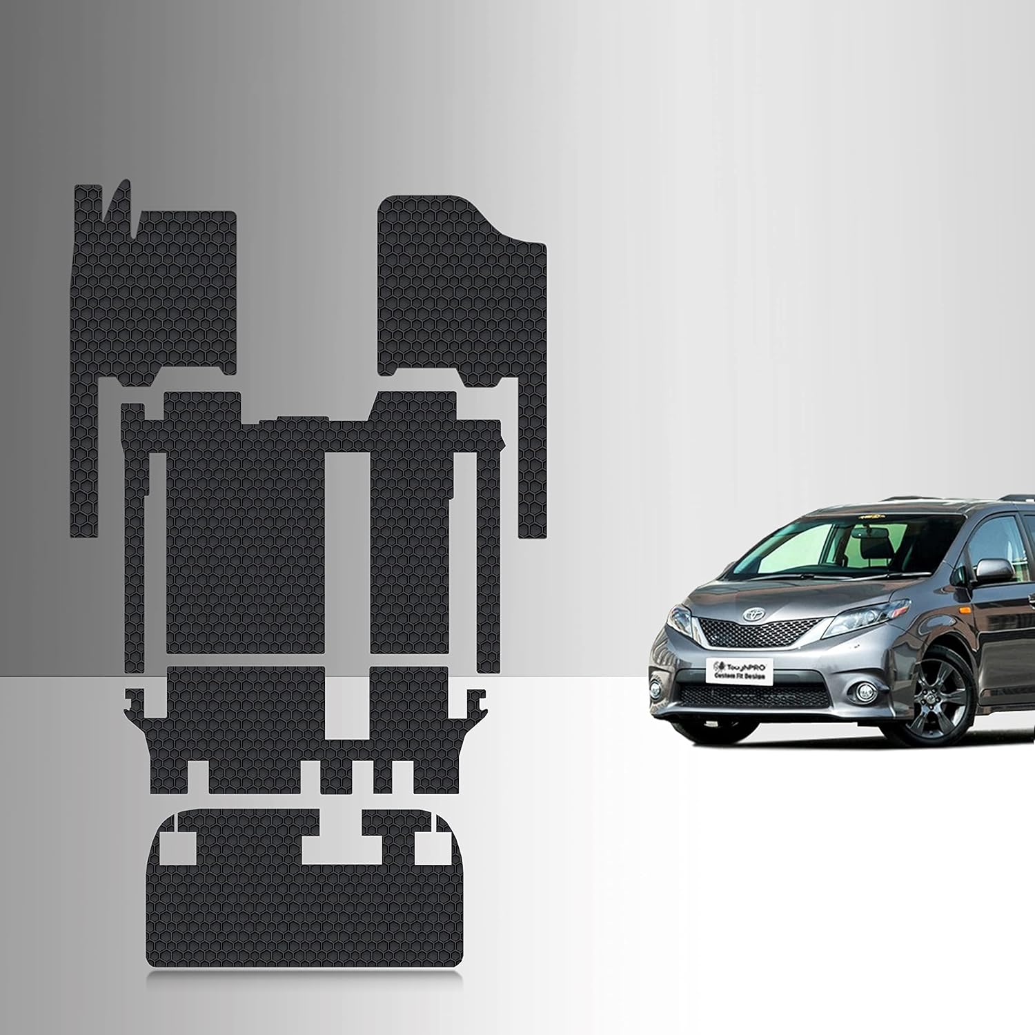 TOUGHPRO Floor Mats Accessories Full Set + Storage Compatible with Toyota Sienna (8 Passengers) All Weather Black Rubber 2011 2012 2013 2014 2015 2016 2017 2018 2019 2020