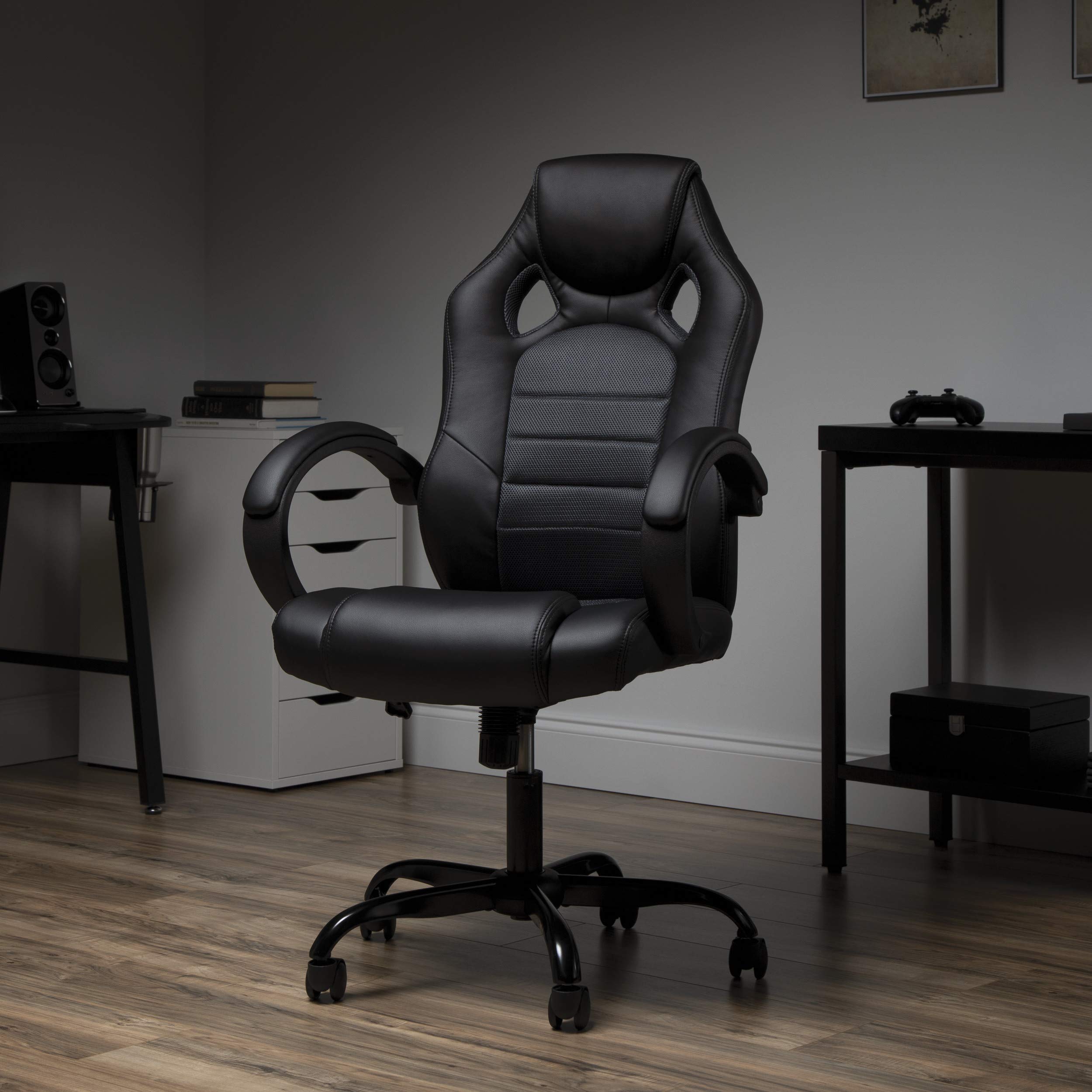 OFM ESS Collection High-Back Gaming Chair, Padded Loop Arms, Gray