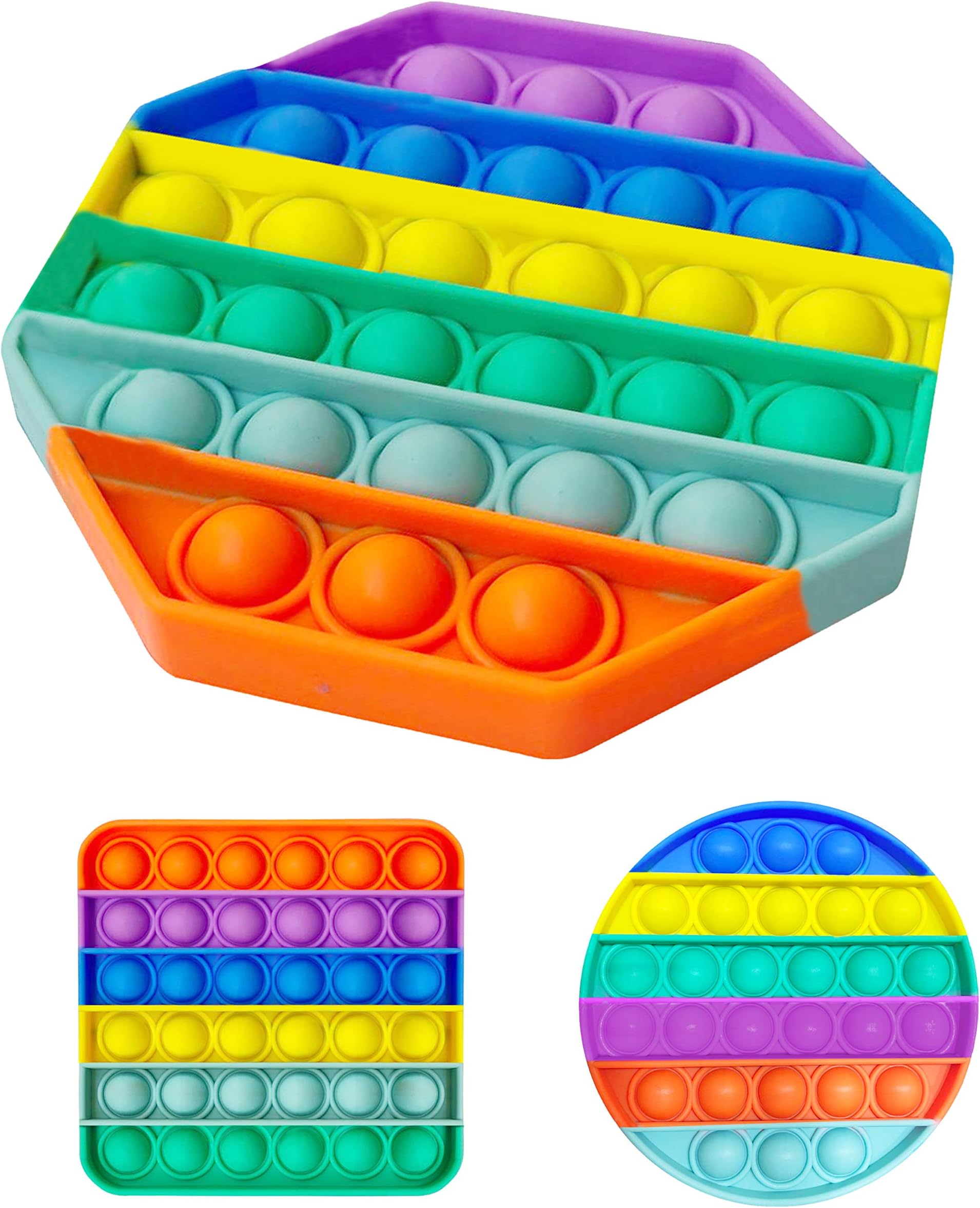 Push pop Bubble Sensory Fidget Toy, Autism Special Needs Stress Reliever Anxiety Relief Toy, Silicone Squeeze Sensory Toys for Kids and Adults (Octagonal Multicolor)