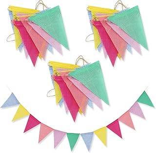 60 Flags 68 Feet Bunting Banner, Multicolor Outdoor Waterproof Triangle Flags Imitated Linen Burlap Bunting Supply for Wedding Birthday Party Home Festival Decoration