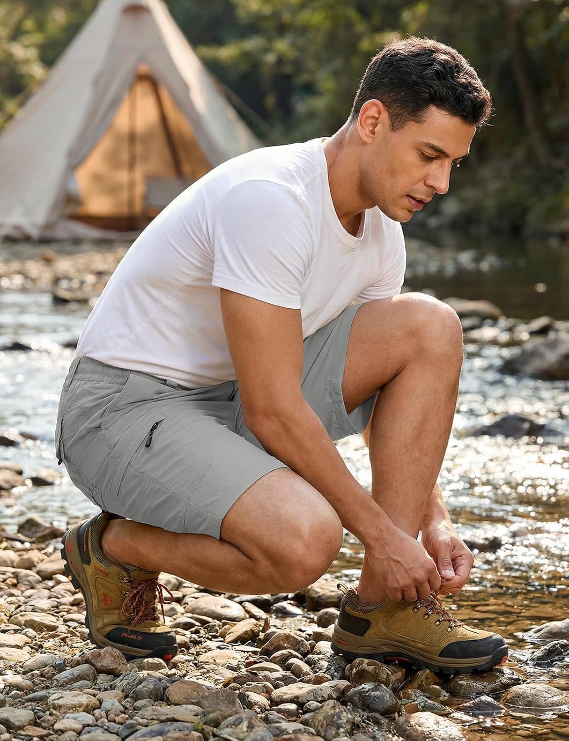 TBMPOY Men's Cargo Hiking Shorts 9" Water Resistant Lightweight Quick Dry Work Short for Outdoor Fishing Golf 6 Pockets