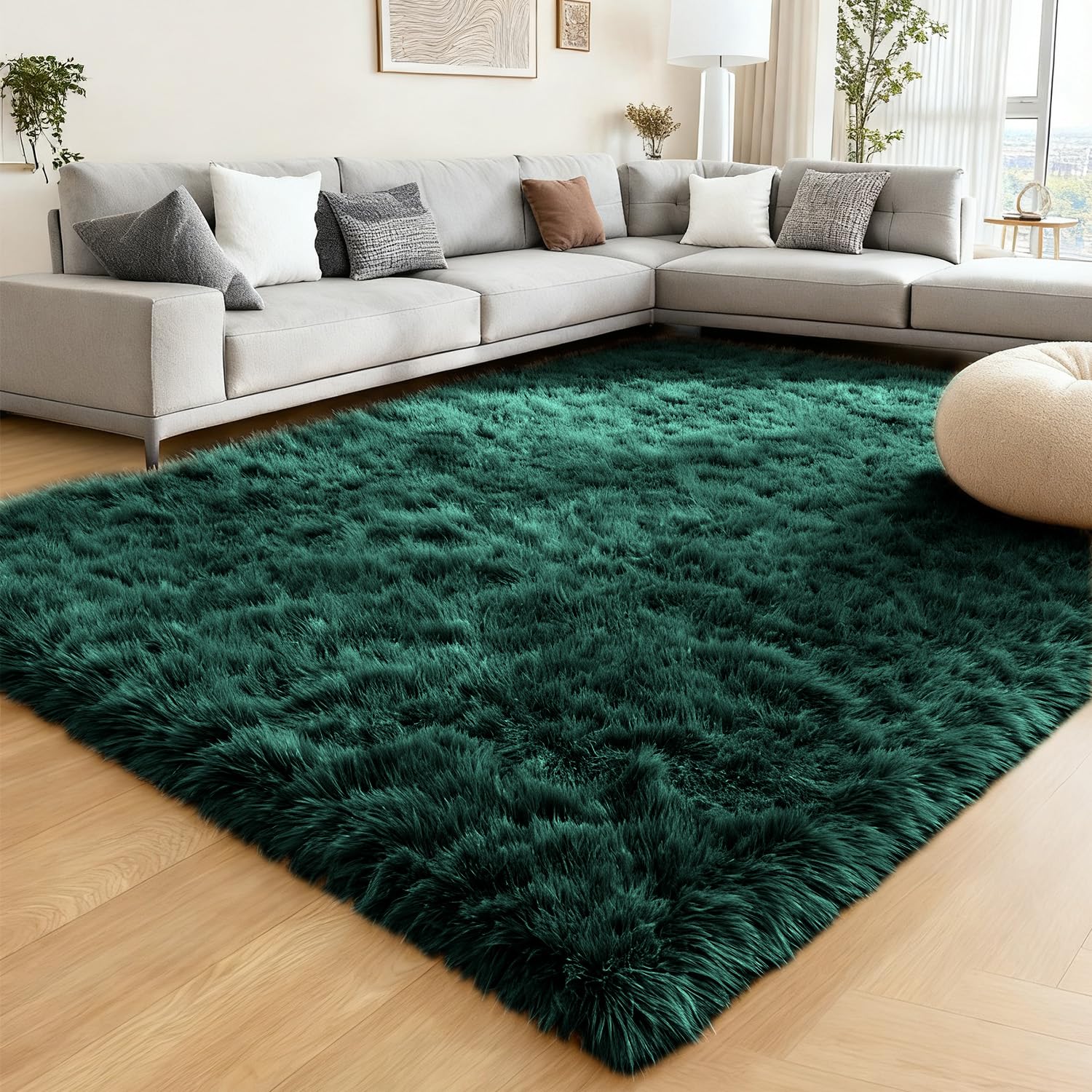 Tapis moelleux à poils longs Ompaa pour chambre et salon antidérapant gris