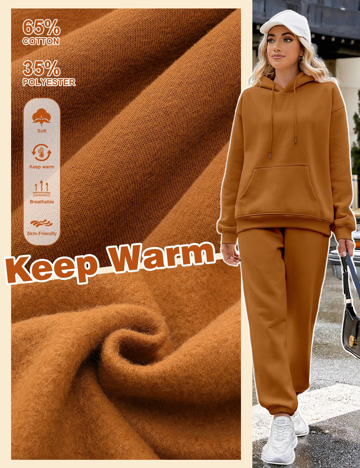 CMTOP Tuta Donna Sportiva Completo 2 Pezzi Invernale Termici Tute da Ginnastica in Pile Cotone Felpa con Cappuccio e Pantaloni Jogger Casual Completi Palestra Per La Casa Fitness
